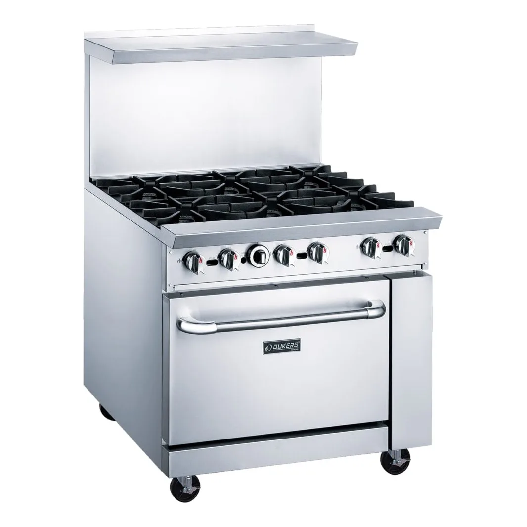 Dukers DCR36-6B 36" 6 Burners Gas Range - Standard Oven, Convertible