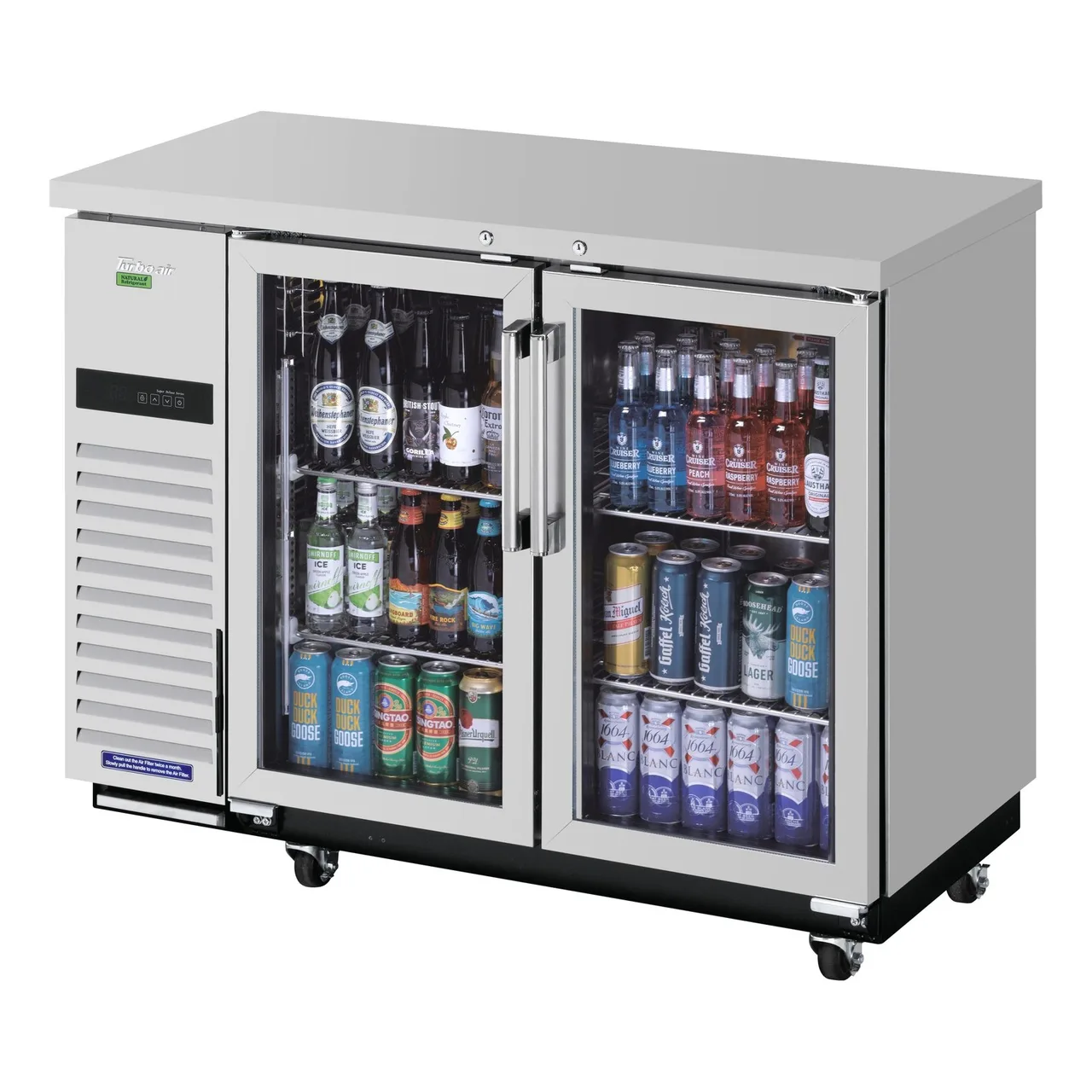 Turbo Air TBB-24-48SGSD-N Refrigerated Back Bar Cabinet w/ 12.2 Cu Ft, 2 Glass Doors, Side Mount