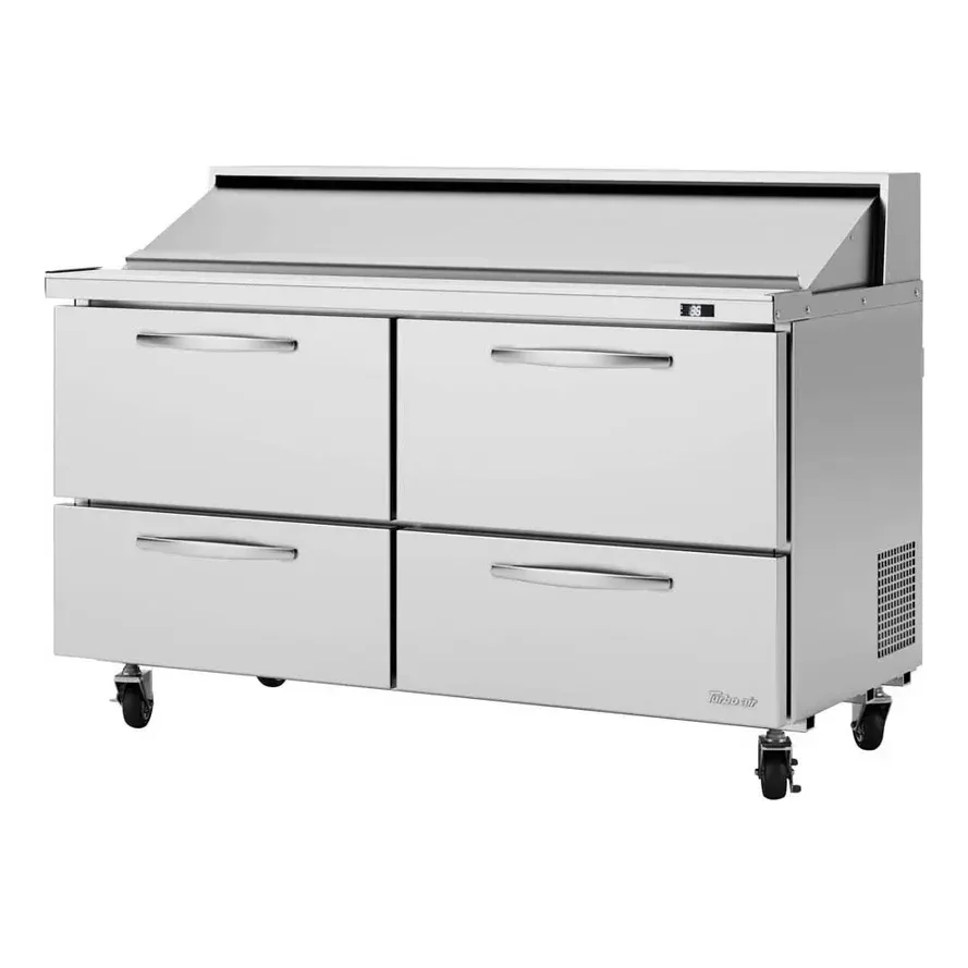 Turbo Air PST-60-D4-N 60″ Two Section Sandwich / Salad Prep Table w/ 4 Drawers, 16 Pans