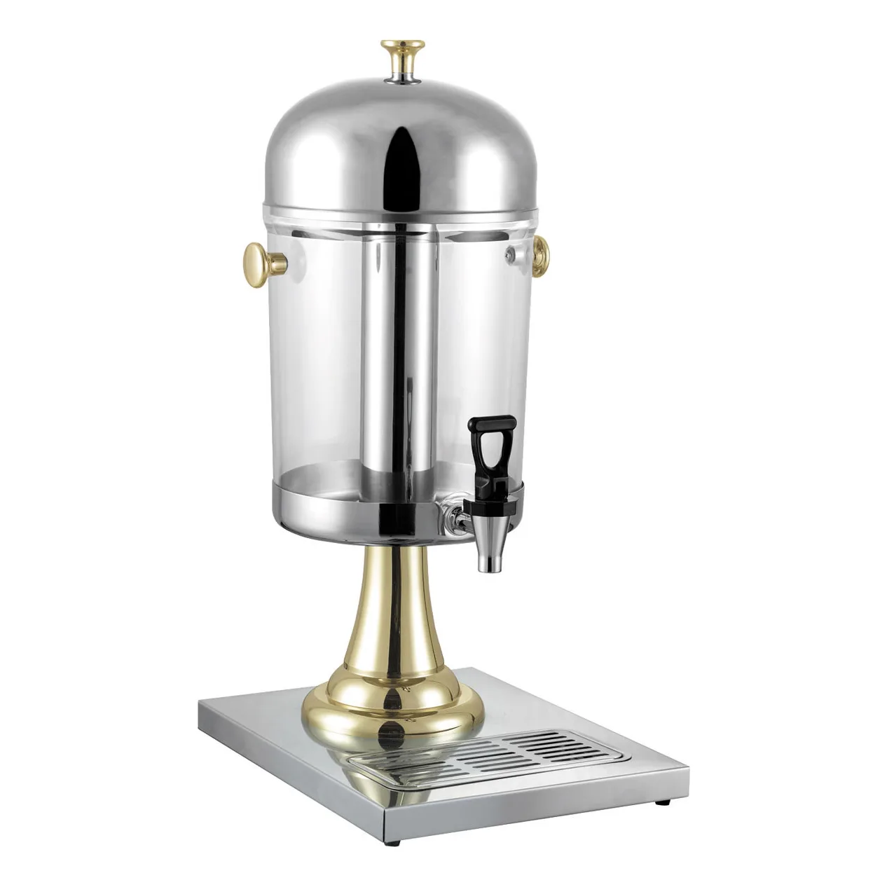 CAC China BVDS-J2G 2.2‑Gallon Dispenser, Poly Container, Lid/Stand, Stainless Base, Gold - Set