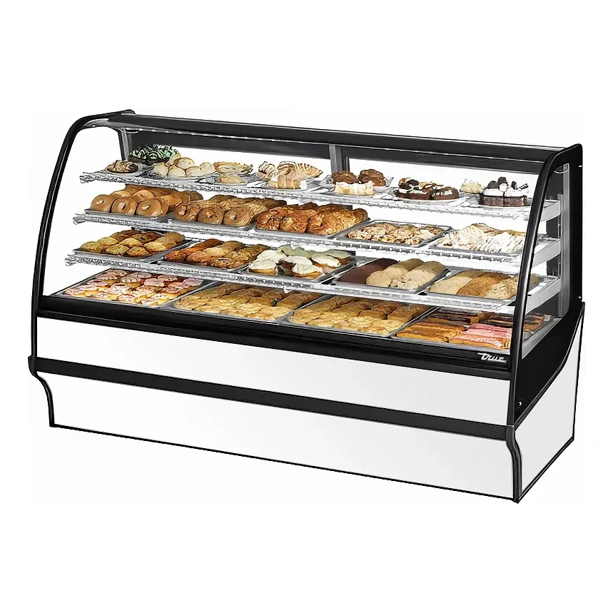 True TDM-DC-77-GE/GE-S-W 77 1/4″ Full Service Dry Bakery Case w/ Curved Glass – (4) Levels, 115v