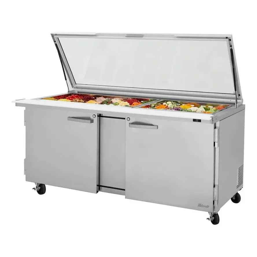 Turbo Air PST-72-30-N-GL 72″ Mega Top Sandwich/Salad Prep Table w/ 2 Doors, 30 Pans