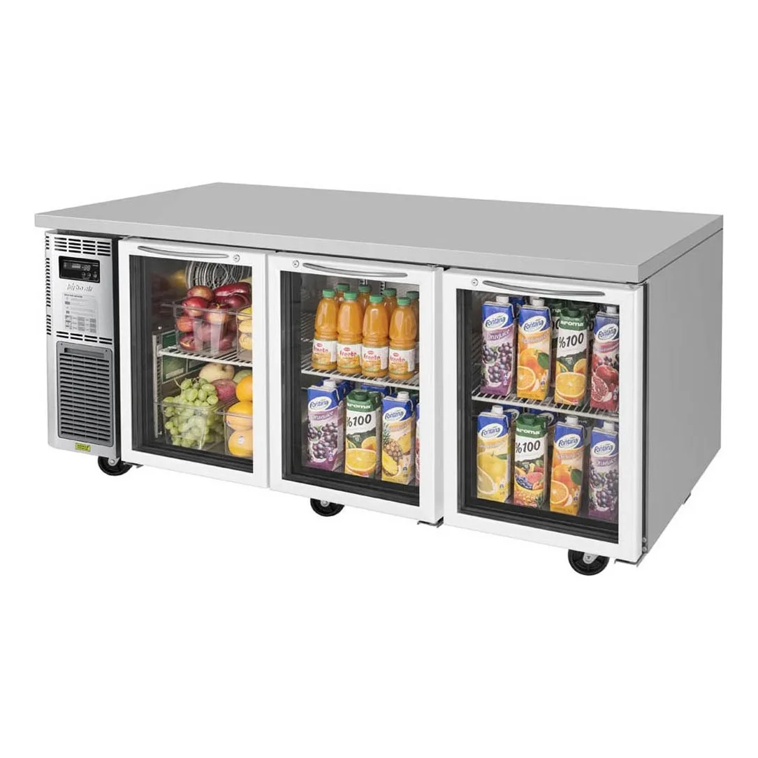 Turbo Air JUR-72-G-N 70″ 3-Section Undercounter Refrigerator w/ 3 Glass Doors, 19 cu. ft.