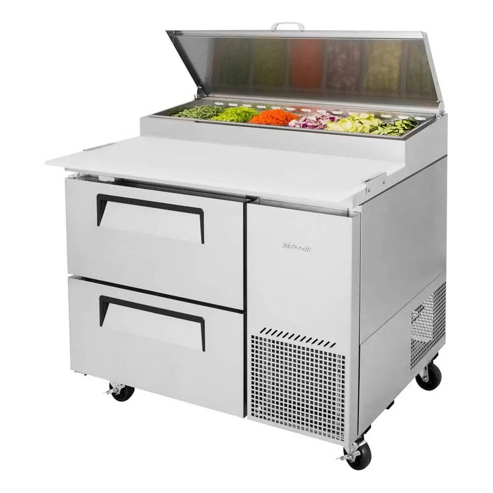 Turbo Air TPR-44SD-D2-N 44″ 2 Drawers Refrigerated Pizza Prep Table, 6 Condiment Pans