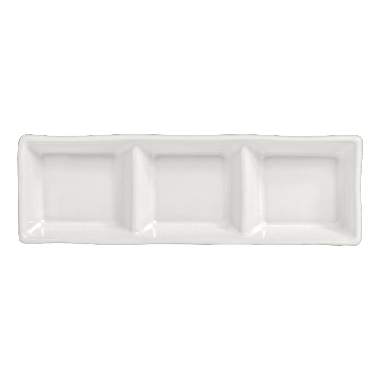 Steelite A400P075 - 7½" x 2½" 3‑Compartment Tray, 1 oz Wells, Vitrified China, Polar White - 1 Dozen