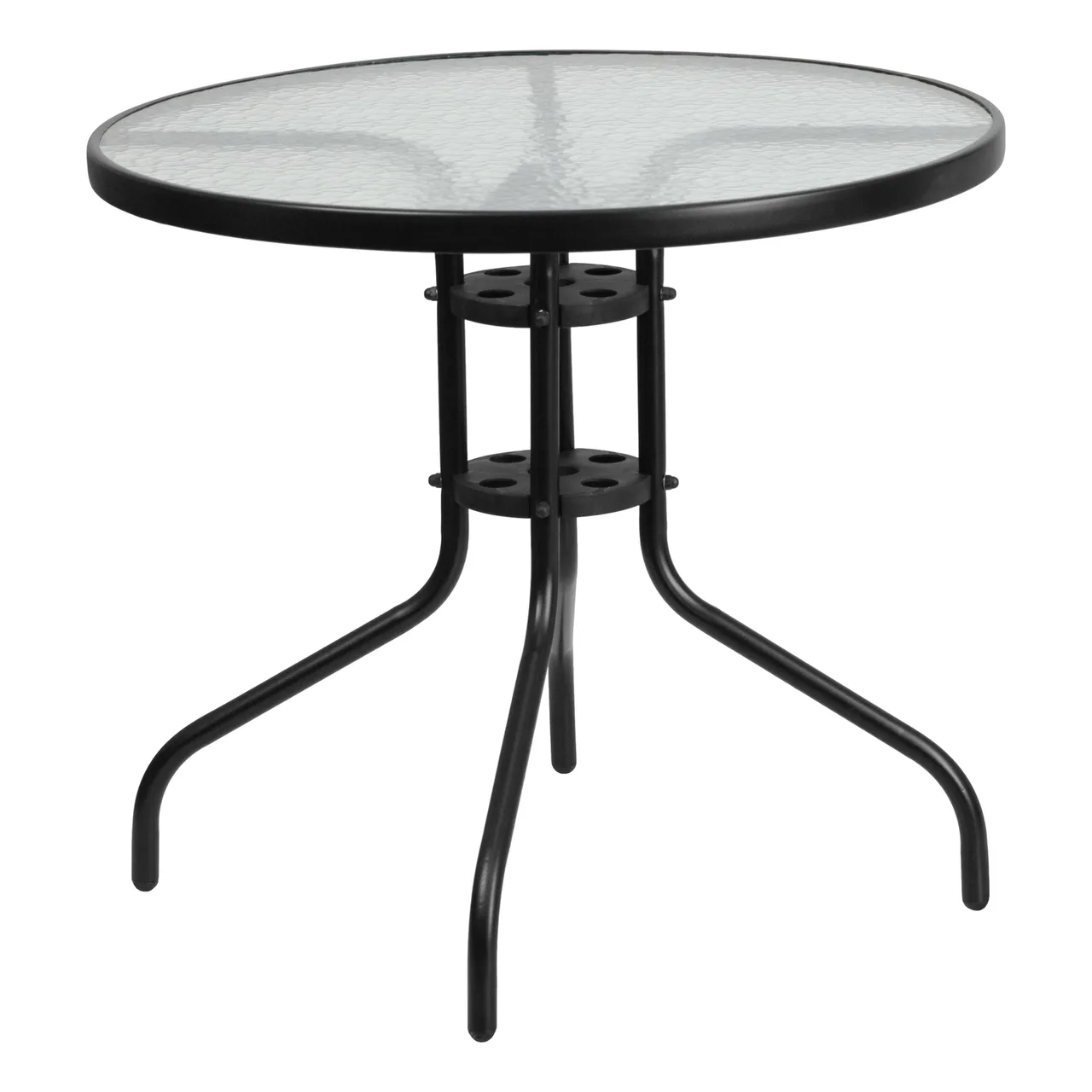 Flash Furniture TLH-070-2-GG Round Patio Table, 31.5 Dia., 28H, Tempered Glass Top, Black Powder Coated Metal Base