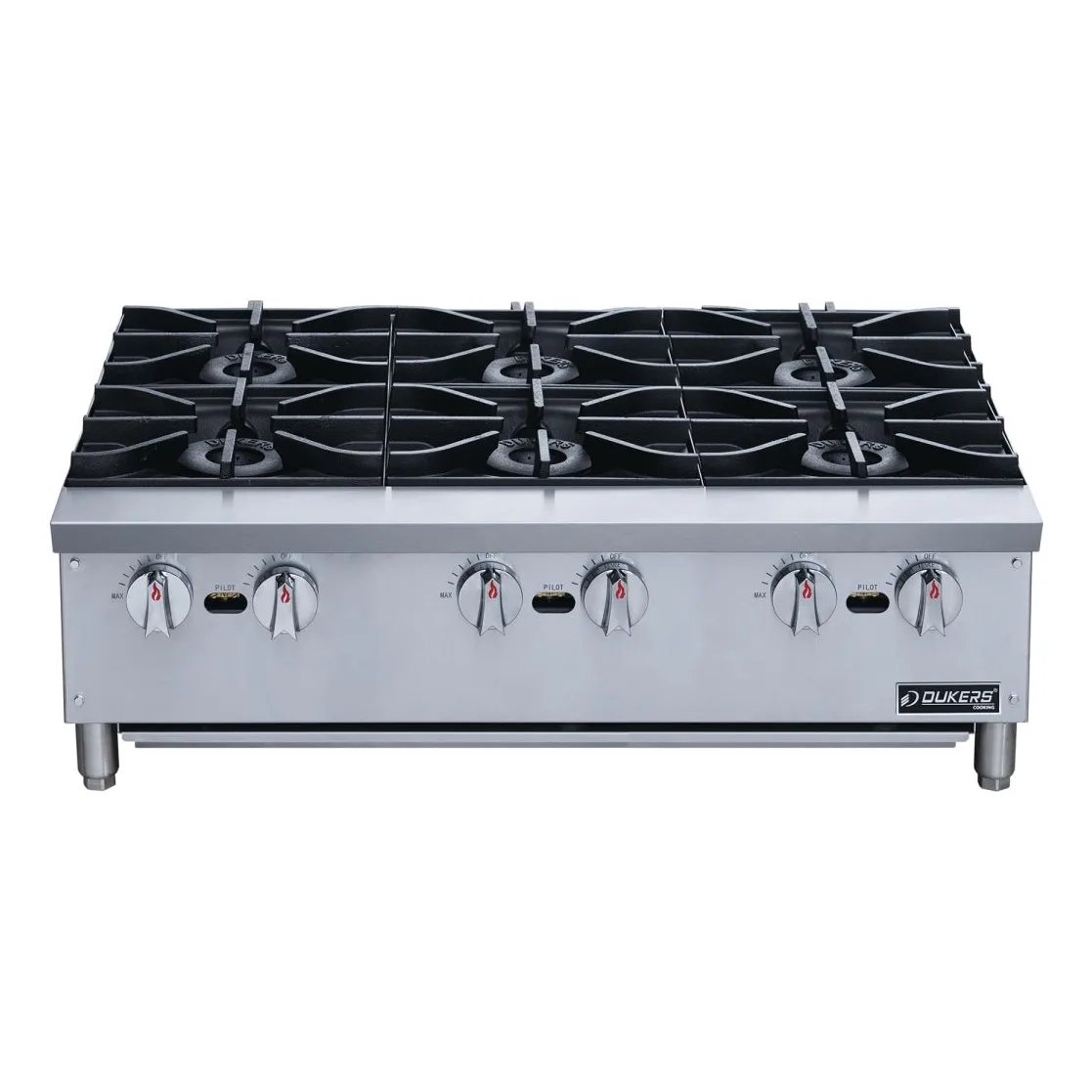 Dukers DCHPB36 36" Gas Hotplate w/ (6) Burners & Manual Controls, Convertible