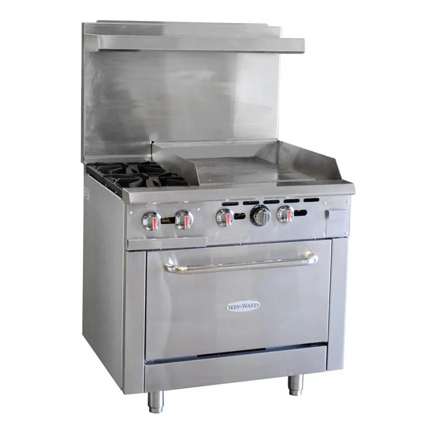 Serv-Ware SGR-2B-24G 36″ Gas Restaurant Range w/ (2) Open Burners, 24″ Griddle