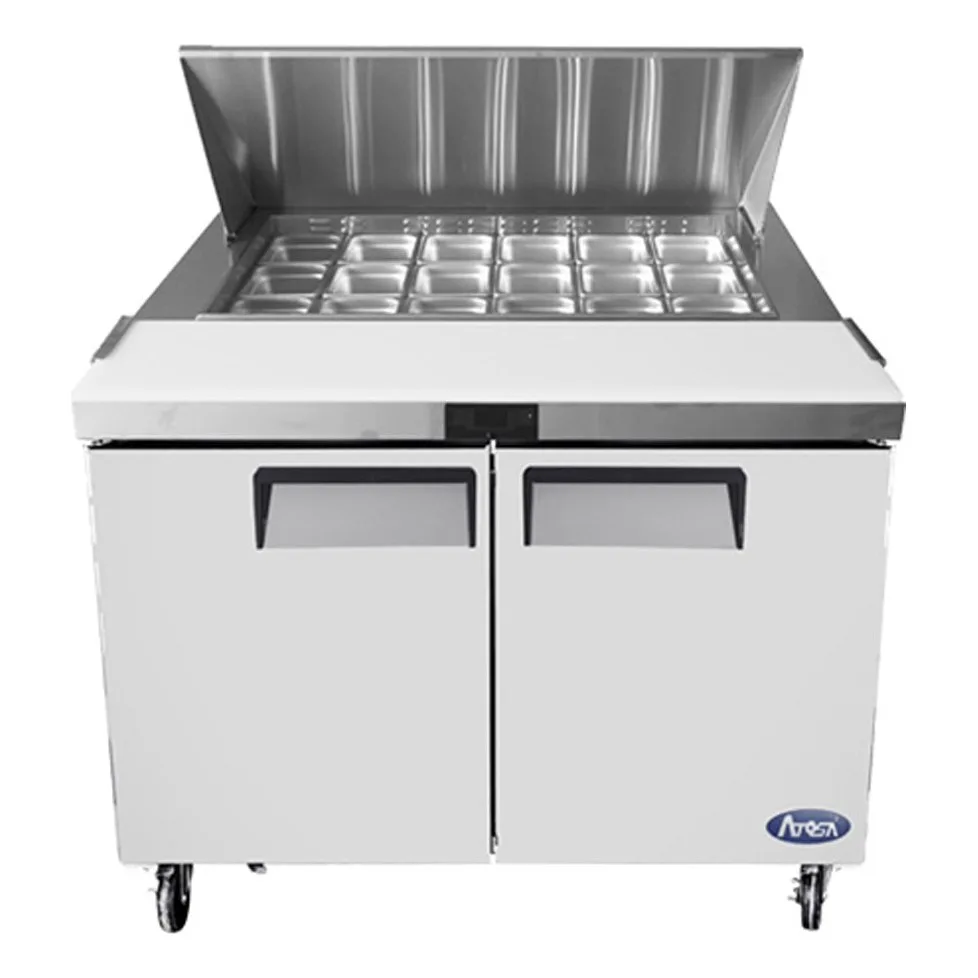 Atosa USA MSF8306GR 48“ Two Section Mega Top Sandwich/Salad Prep Table w/ 2 Doors, 18 Pans