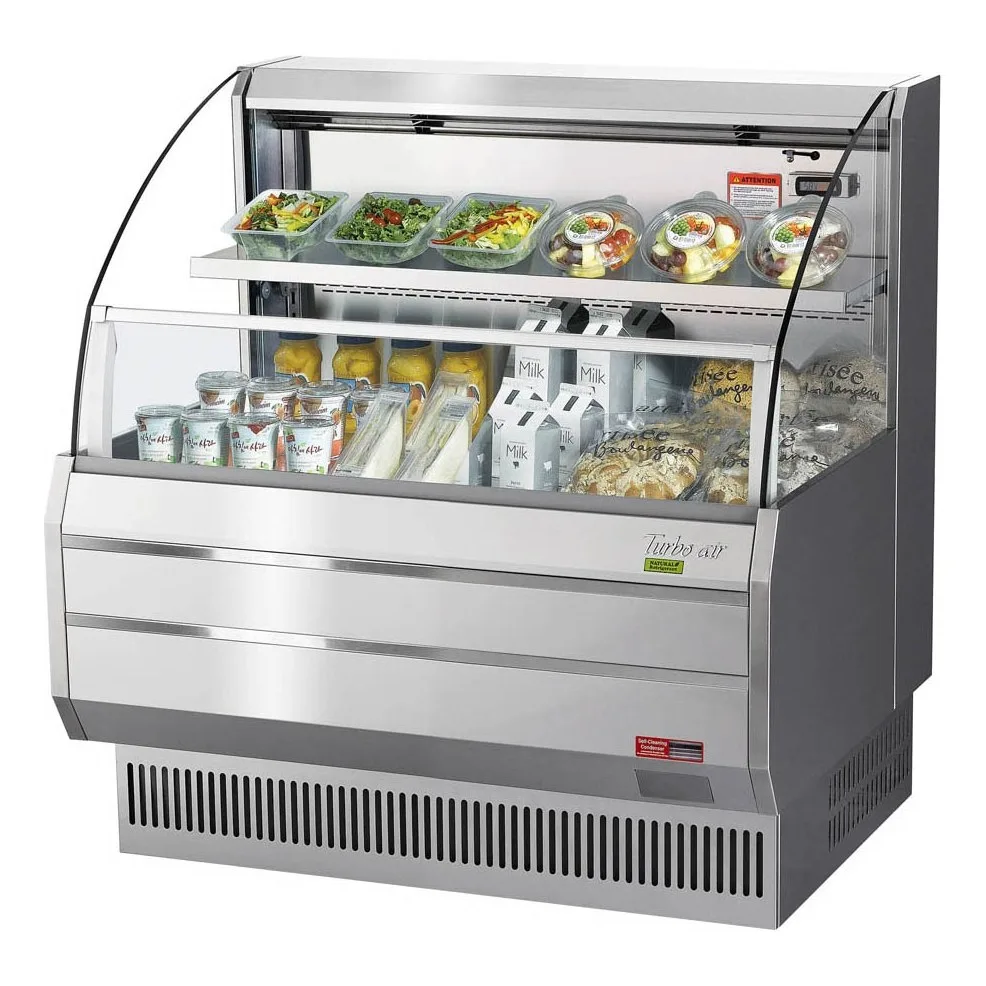Turbo Air TOM-40LS-N 39″ Horizontal Open Air Merhandiser, Stainless Steel, Self-Contained, 1 Shelf, Glass Sides, 7.4 cu. ft.