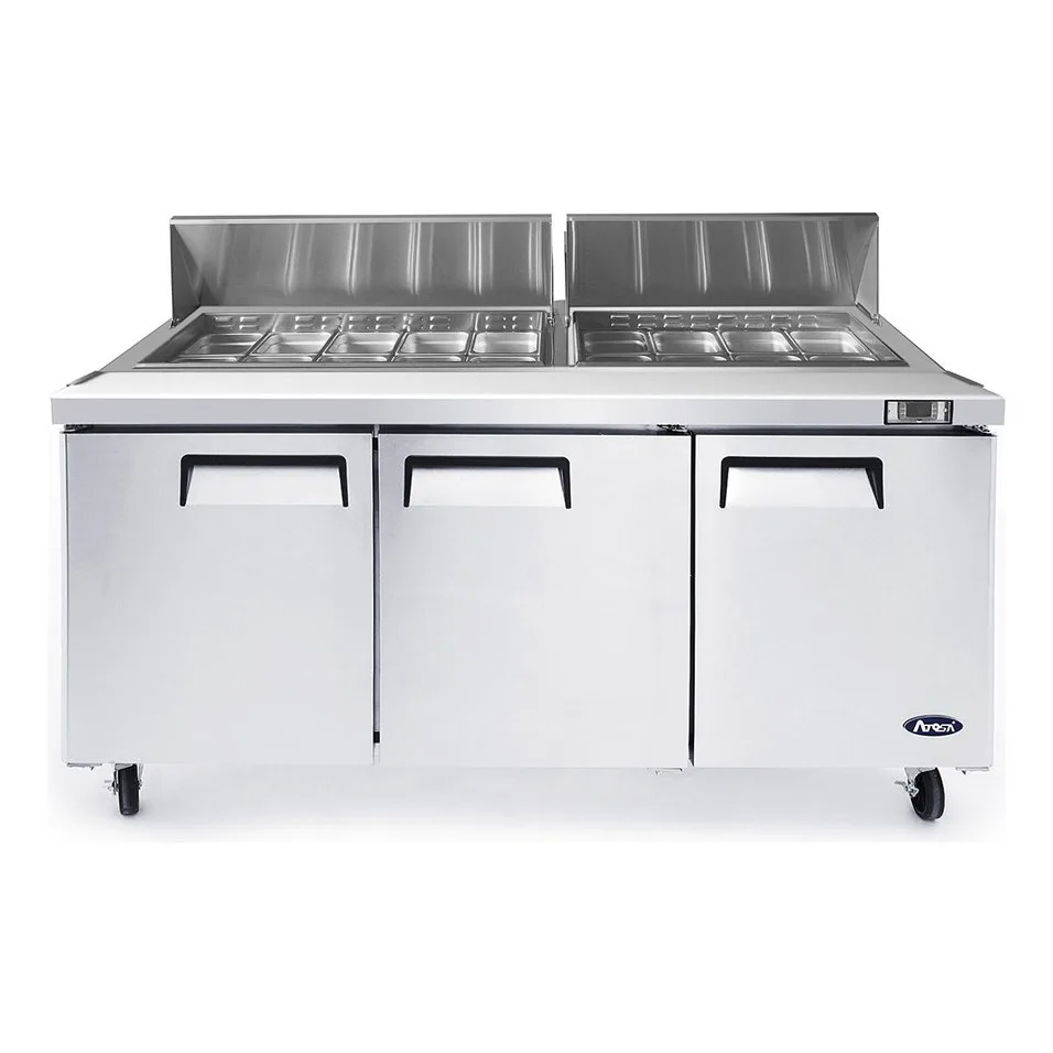 Atosa USA MSF8304GR 72“ Three Section Sandwich / Salad Prep Table w/ 3 Doors, 18 Pans