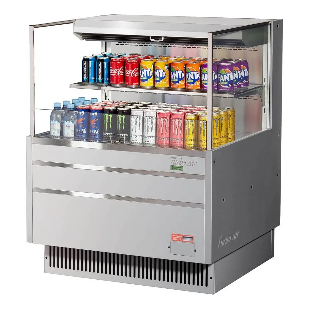 Turbo Air TOM-36L-UF-S-2S-N 34″ Horizontal Open Air Merchandiser, Stainless Steel, Self-Contained, 1 Shelf, Low Profile, 7.5 cu. ft.