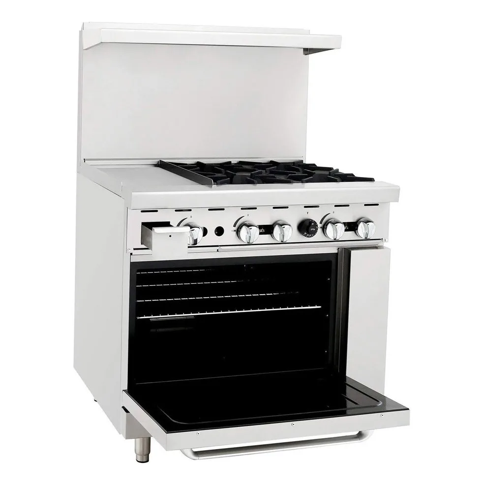 Atosa USA ATO-12G4B 36“ Gas Restaurant Range with (4) Open Burners, (1) 12“ Griddle, (1) Standard Oven, 148.000 BTU 