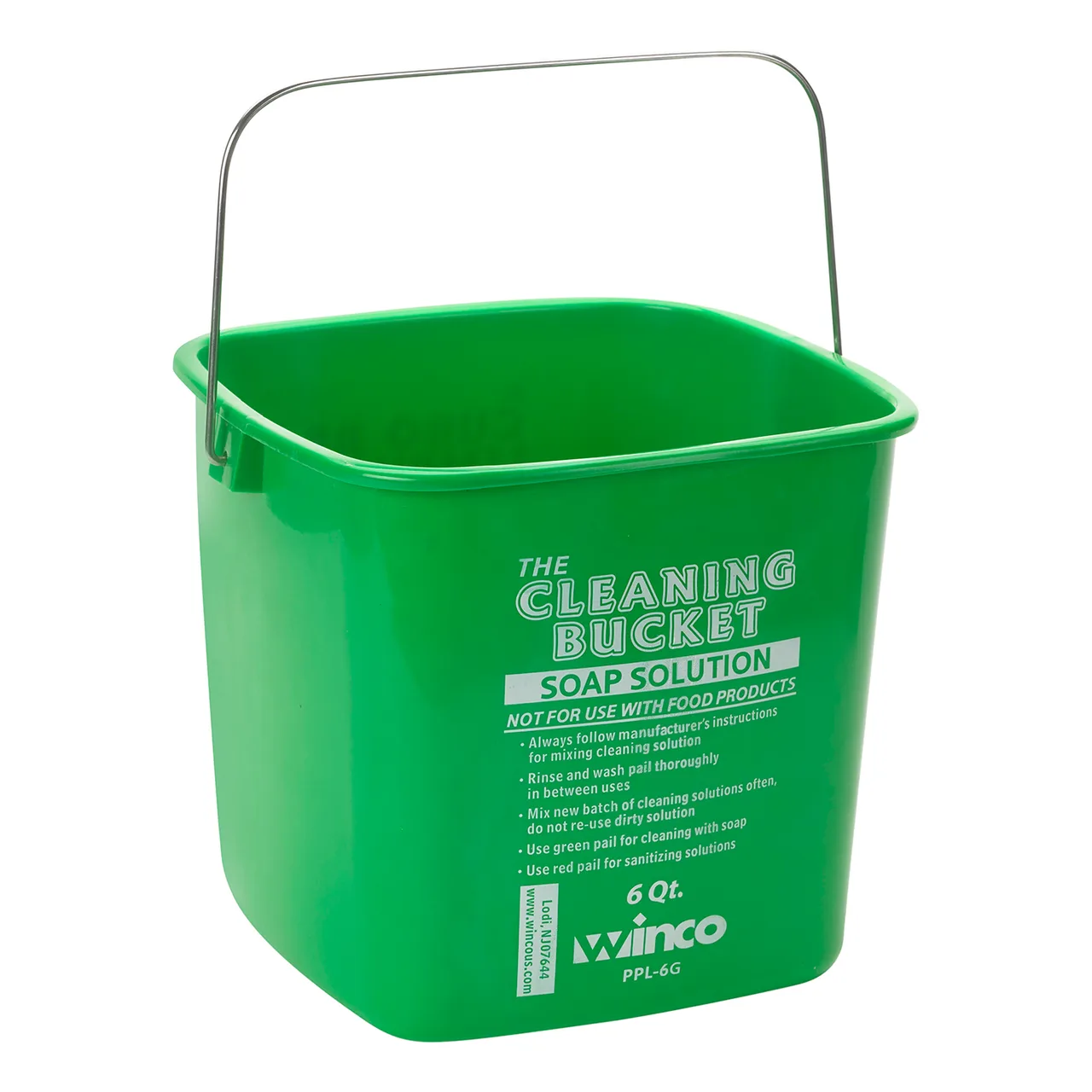 Winco PPL-6G Green Square 6 Qt. Cleaning Bucket with Handle for Soap