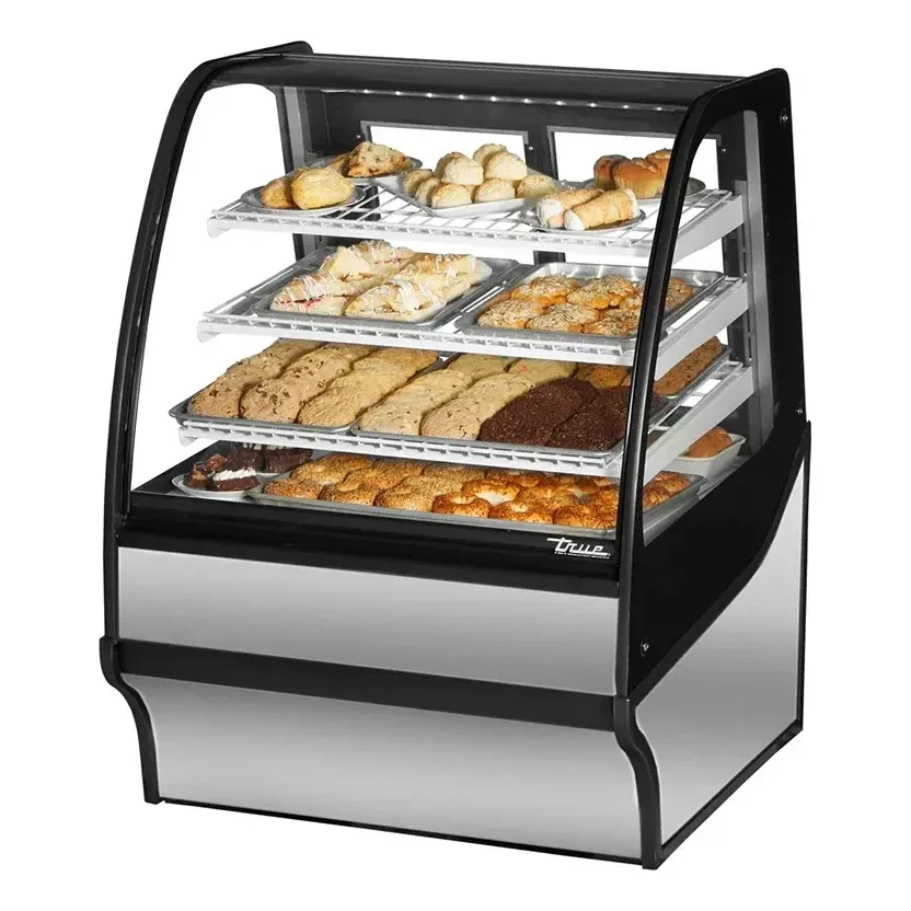 True TDM-DC-36-GE/GE-S-S 36 1/4″ Full Service Dry Bakery Case w/ Curved Glass – (4) Levels, 115v