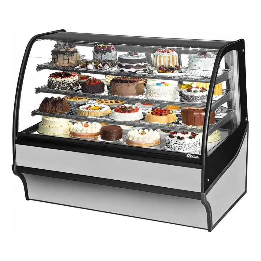 True TDM-R-59-GE/GE-S-S 59 1/4″ Full Service Bakery Case w/ Curved Glass – (4) Levels, 115v
