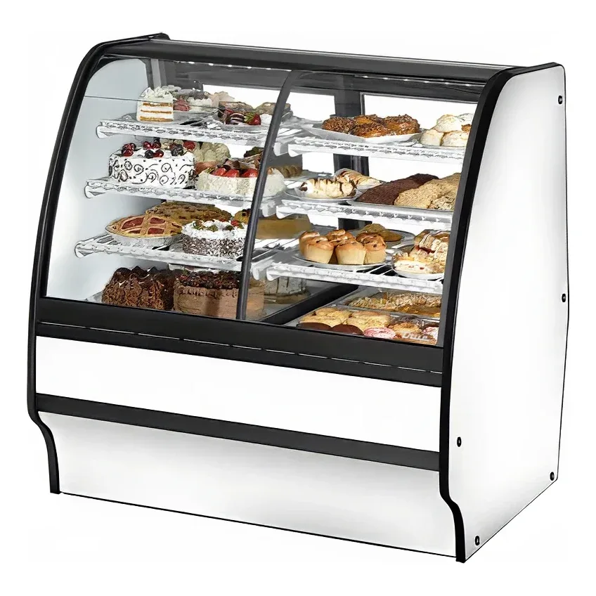 True TGM-DZ-48-SC/SC-W-W 48 1/4″ Full Service Dual Zone Bakery Case w/ Curved Glass – (4) Levels, 115v