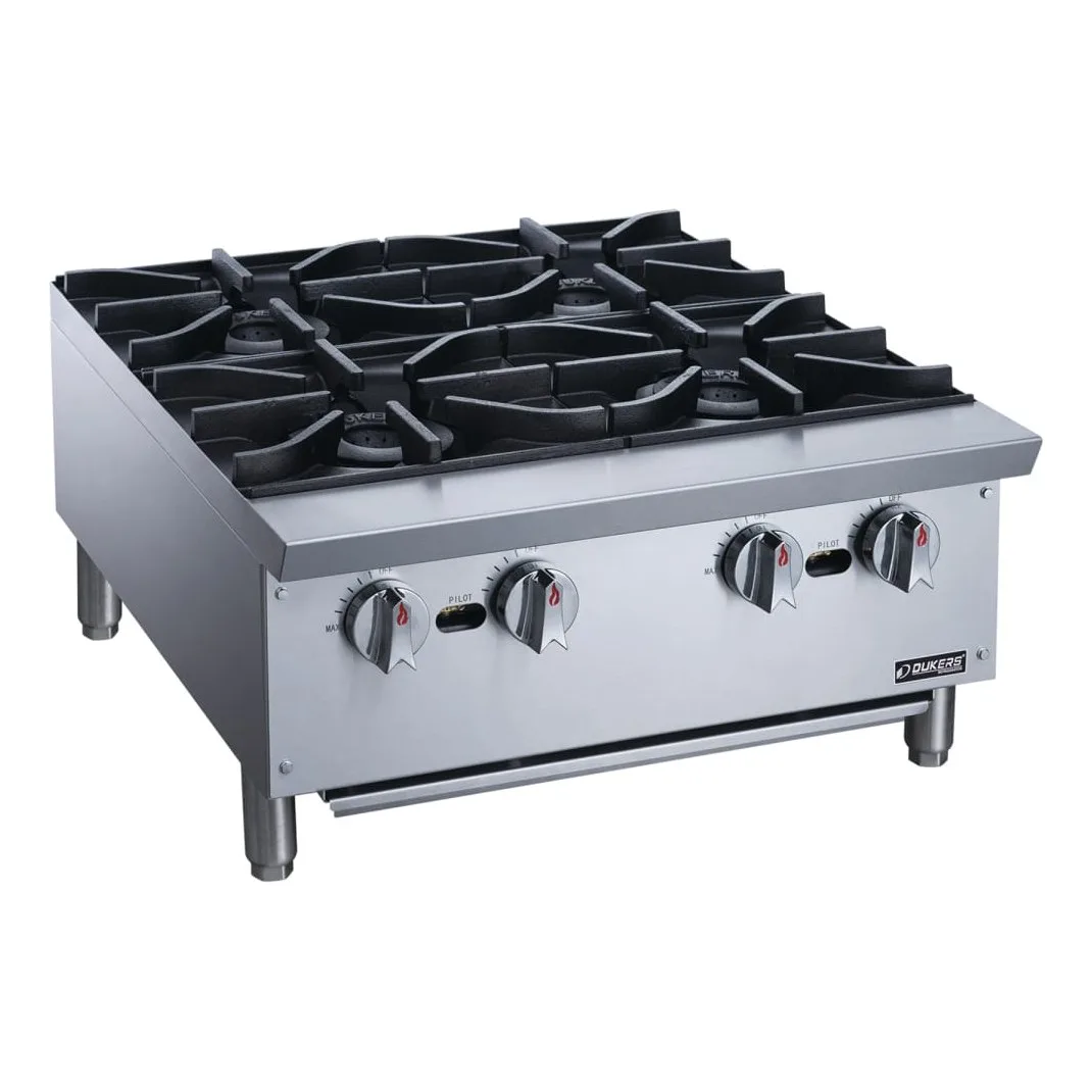 Dukers DCHPB24 24" Gas Hotplate w/ (4) Burners & Manual Controls, Convertible