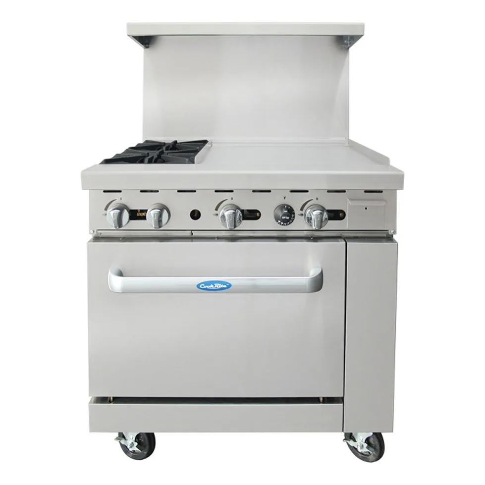 Atosa USA AGR-2B24GR-NG 36“ Gas Restaurant Range w/ (2) Open Burners, 24“ Griddle, 136.000 BTU