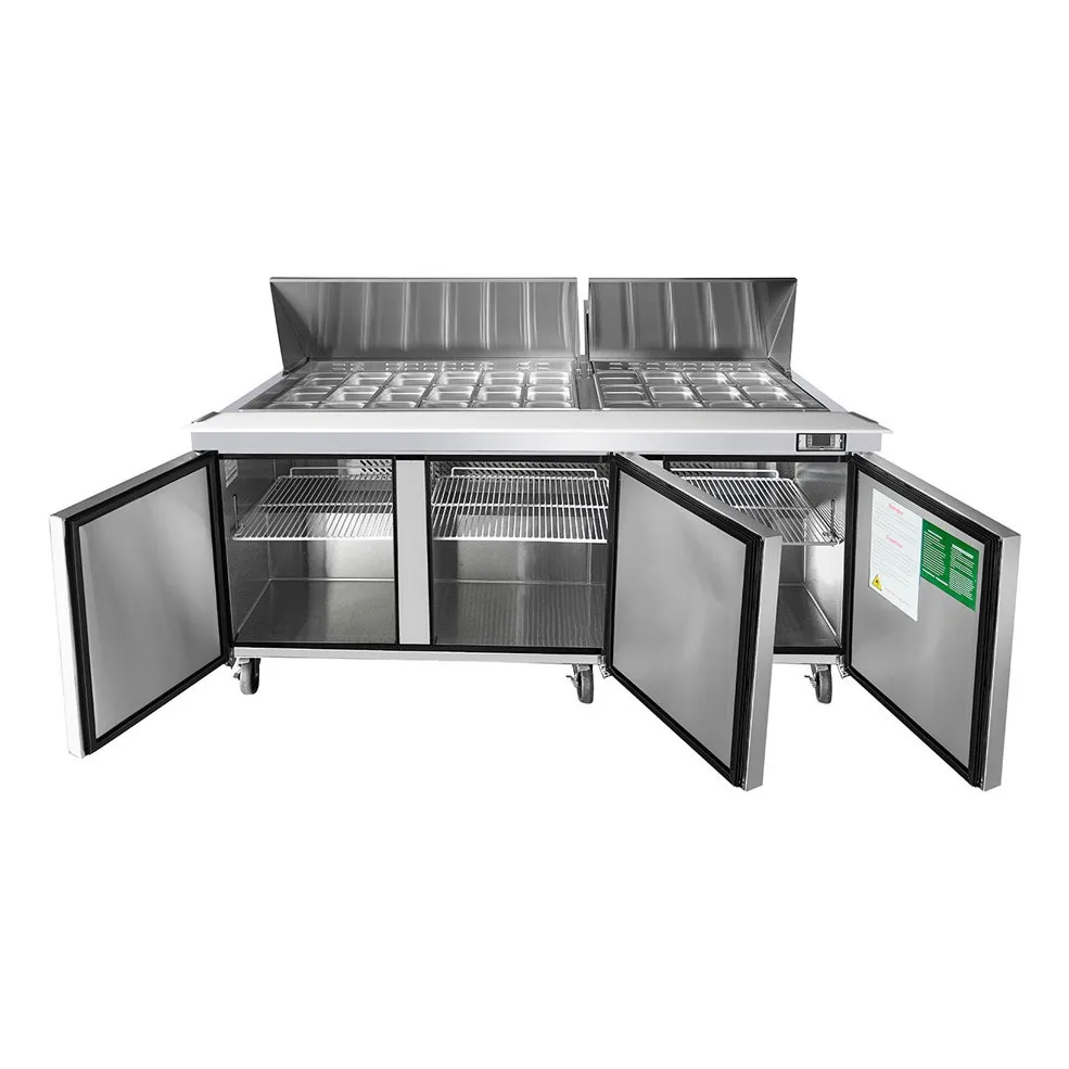 Atosa USA MSF8308GR 72“ Three Section Mega Top Sandwich/Salad Prep Table w/ 3 Doors, 30 Pans