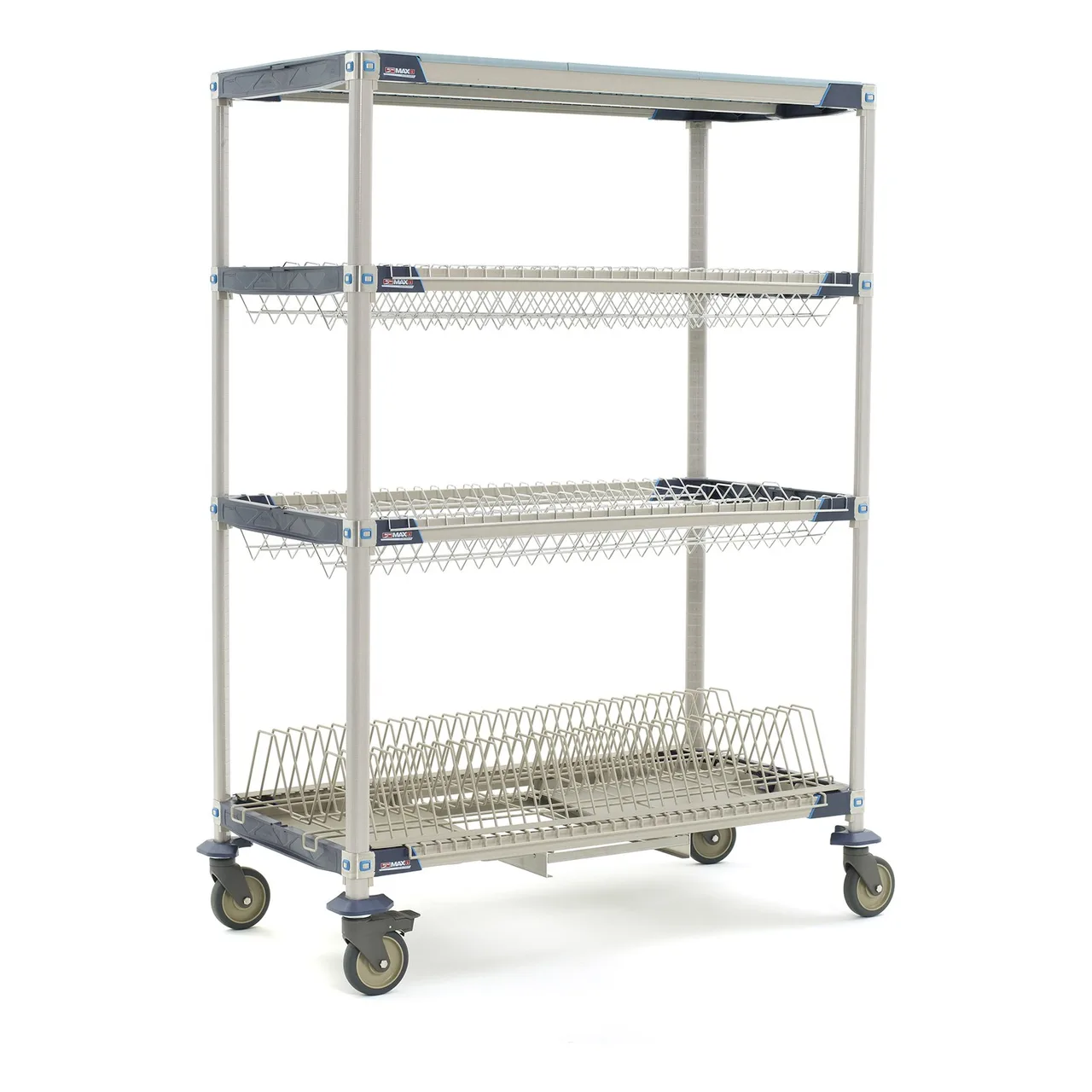 Metro PR48VX3-XDR MetroMax i Mobile Drying Rack with Two Drop-Ins, 1 Tray Rack, 1 Bulk Shelf and Drip Tray, 26" x 50" x 68"