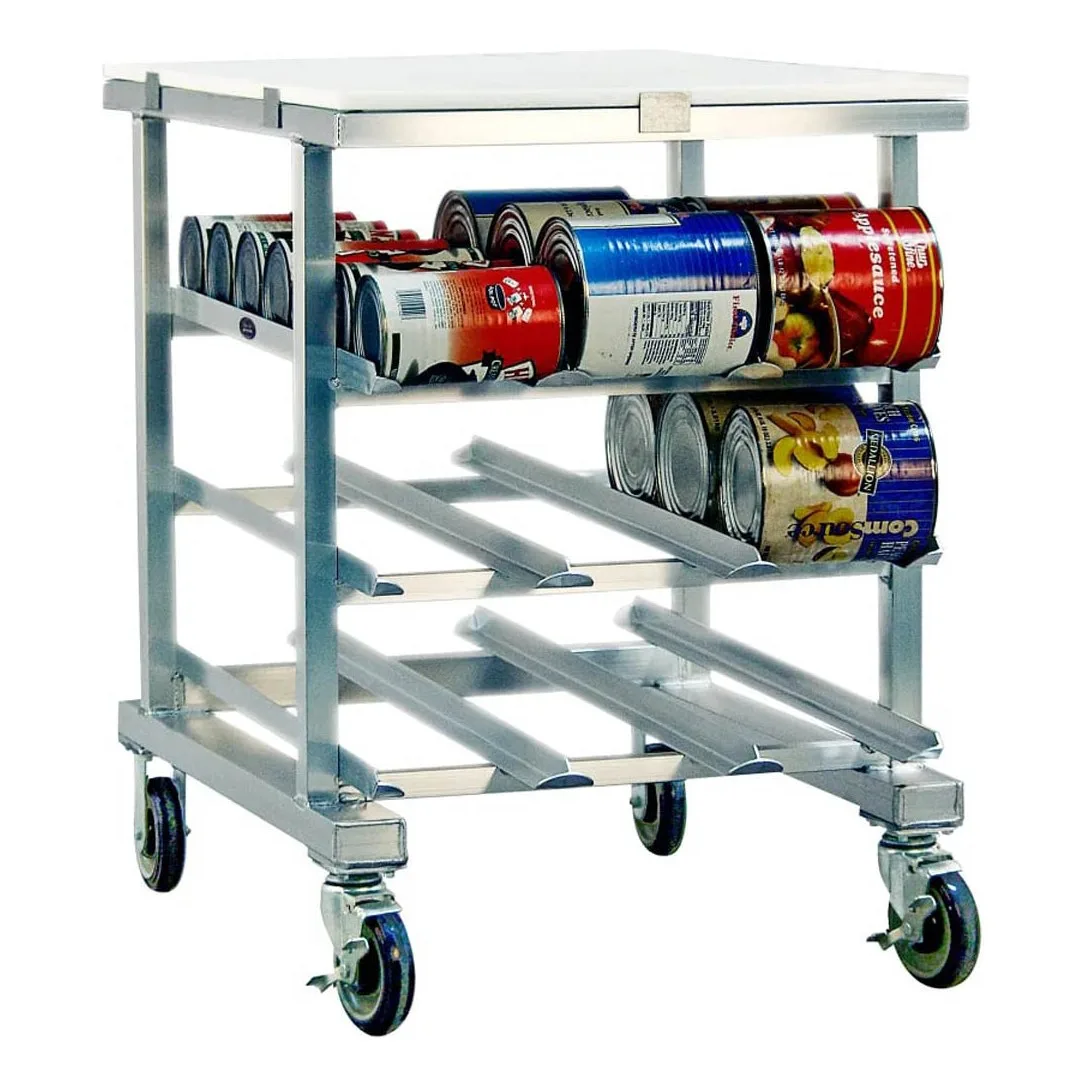 New Age 1237 Aluminum Mobile Can Storage Rack w/ 54 #10 Cans Capacity and Poly Top