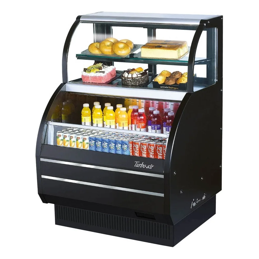 Turbo Air TOM-W-40SB-N 38″ Horizontal Combination Open Air Merchandiser in Black, Self-Contained, 2 Shelves, 4.2 top/6.4 bottom cu. ft.