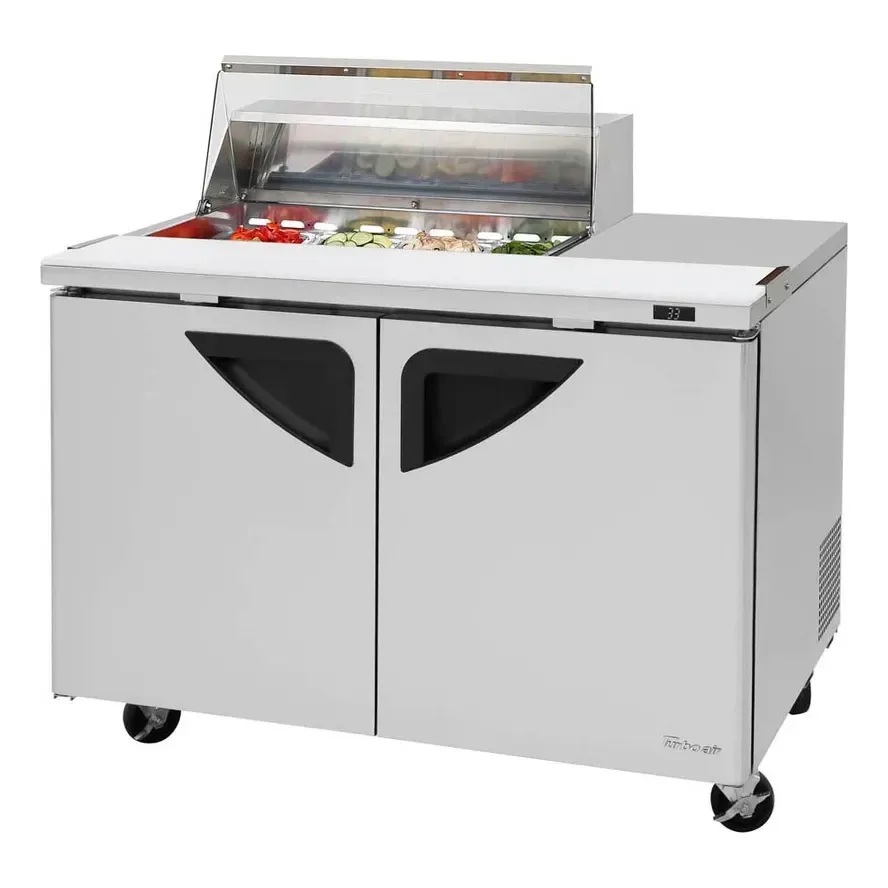 Turbo Air TST-48SD-08S-N-CL 48″ Two Section Sandwich / Salad Prep Table w/ 2 Doors, 8 Pans