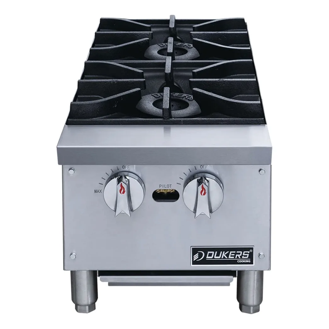 Dukers DCHPB12 12" Gas Hotplate w/ (2) Burners & Manual Controls, Convertible