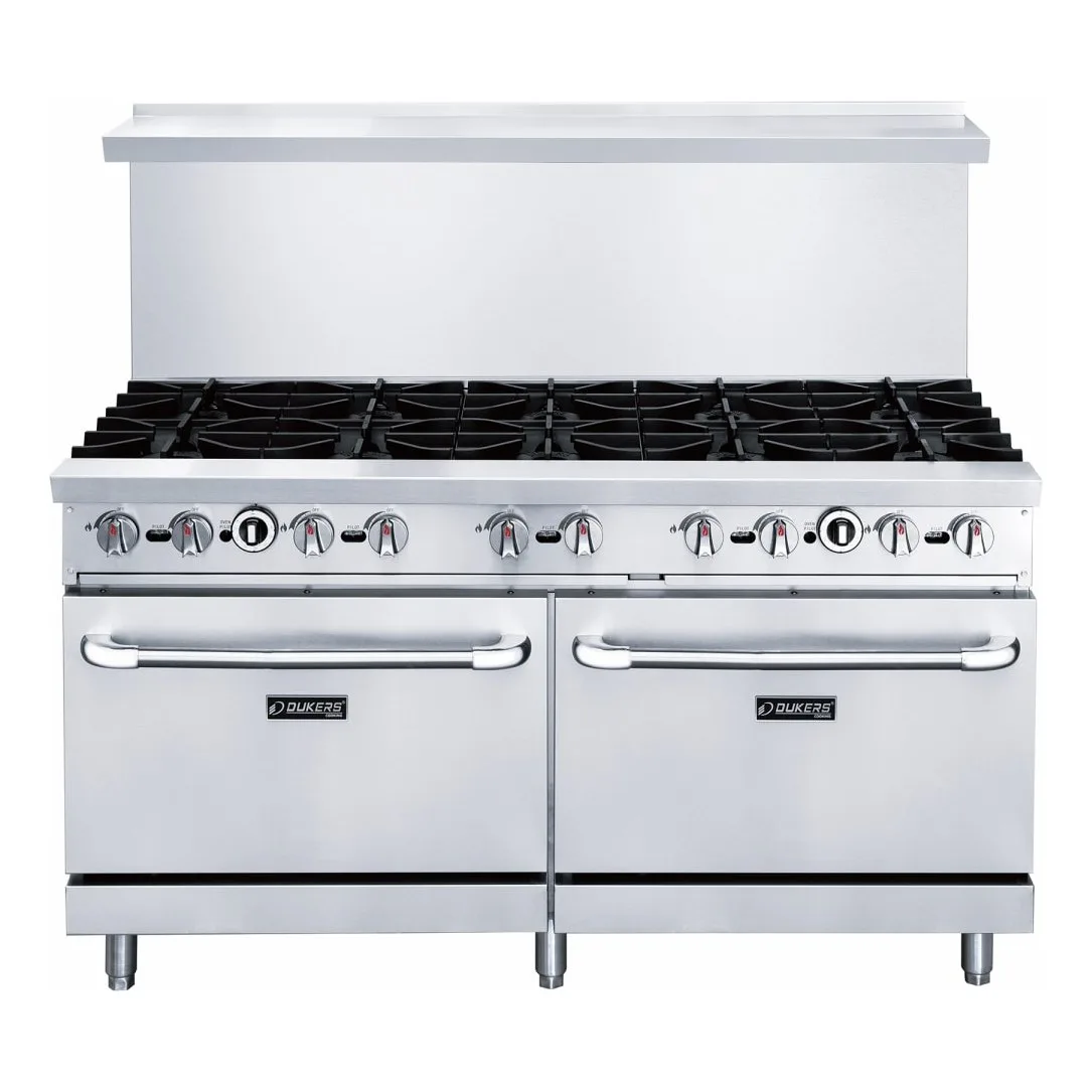 Dukers DCR60-10B 60" 10 Burner Gas Range - (2) Standard Ovens, Convertible