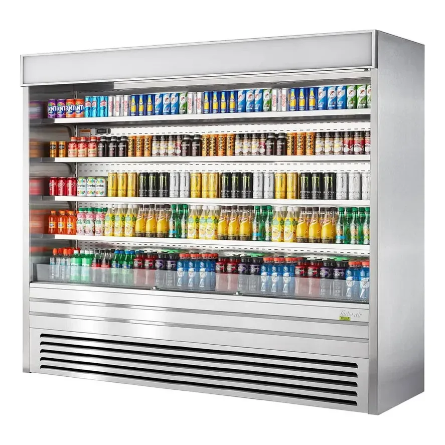 Turbo Air TOM-96ES-N 92″ Vertical Open Air Merchandiser, Stainless Steel, Self-Contained, 4 Shelves, 45.2 cu. ft.
