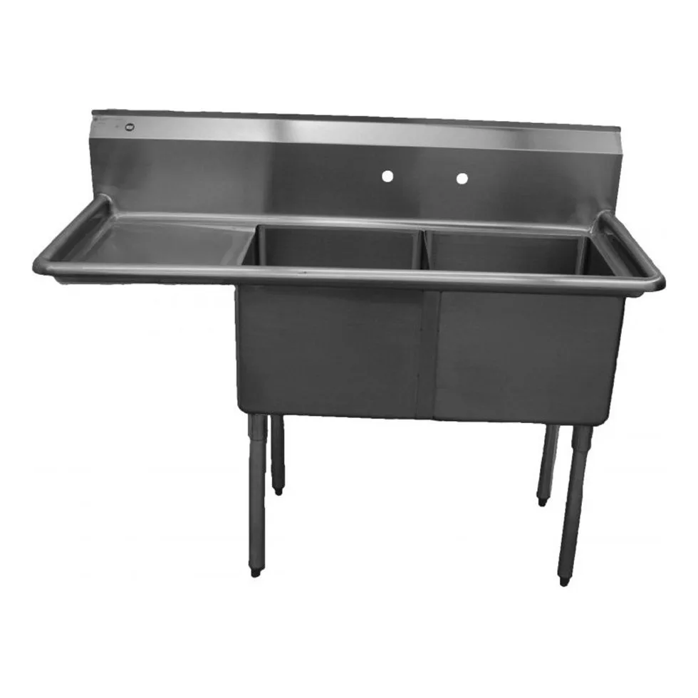 Serv-Ware E2CWP1818L-18 56″ Two Compartment Sink, 18″W x 18″L Bowl With Left-Hand Drainboard