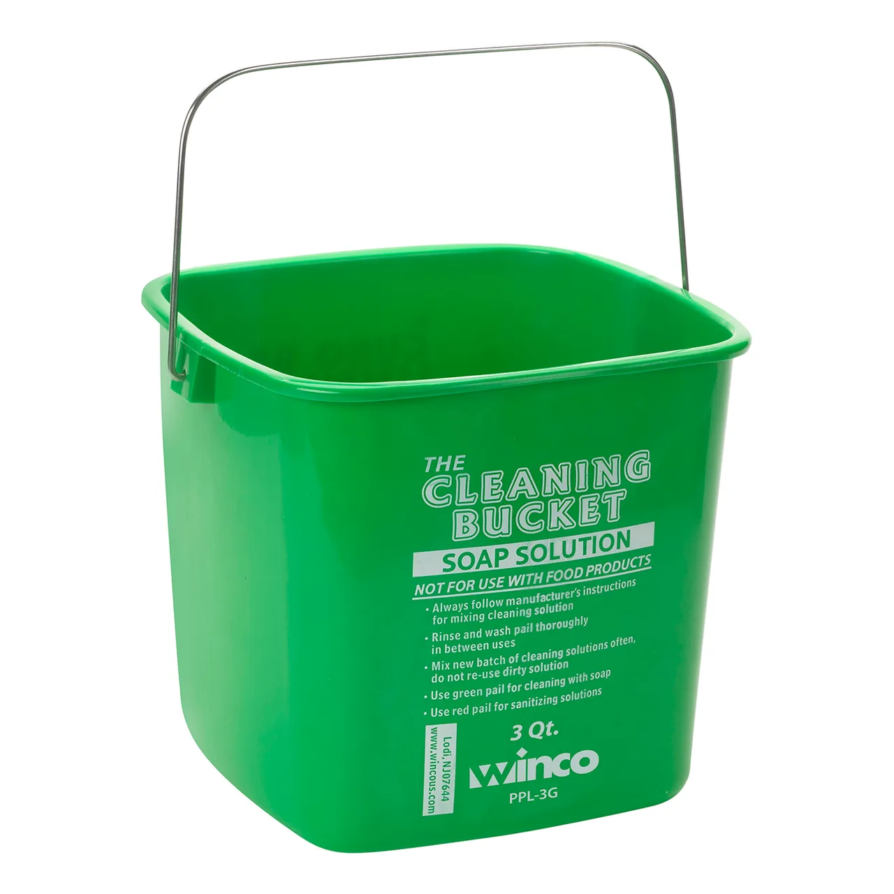 Winco PPL-3G Green Square 3 Qt. Cleaning Bucket with Handle for Soap