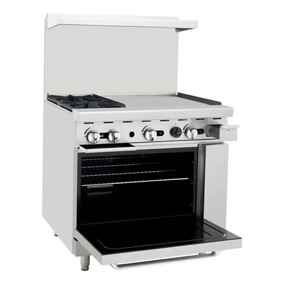 Atosa USA AGR-2B24GR-NG 36“ Gas Restaurant Range, (1) Standard Oven, (2) Open Burners, (1) 24“ Griddle