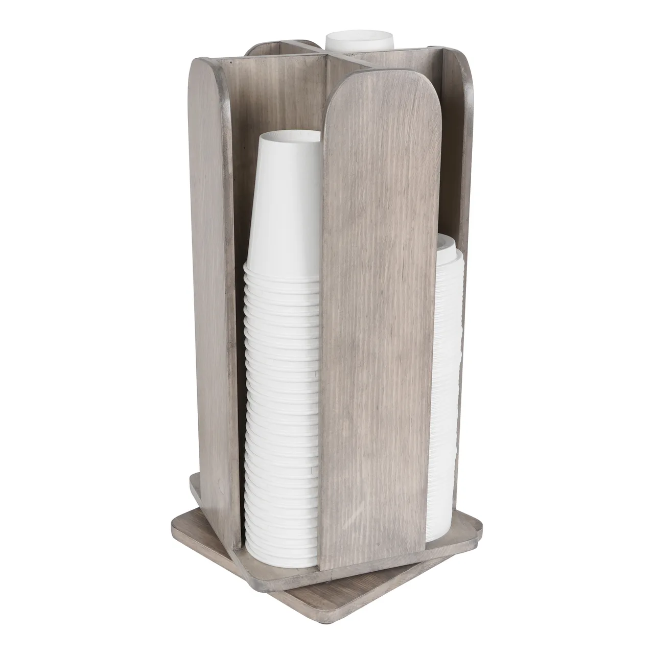 Cal-Mil 378-110 Aspen Revolving Cup & Lid Organizer, 9" x 9" x 18-1/2" Gray‑Washed Pine Wood