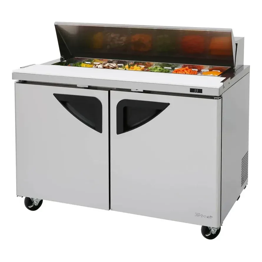 Turbo Air TST-48SD-N 48″ Two Section Sandwich / Salad Prep Table w/ 2 Doors, 12 Pans