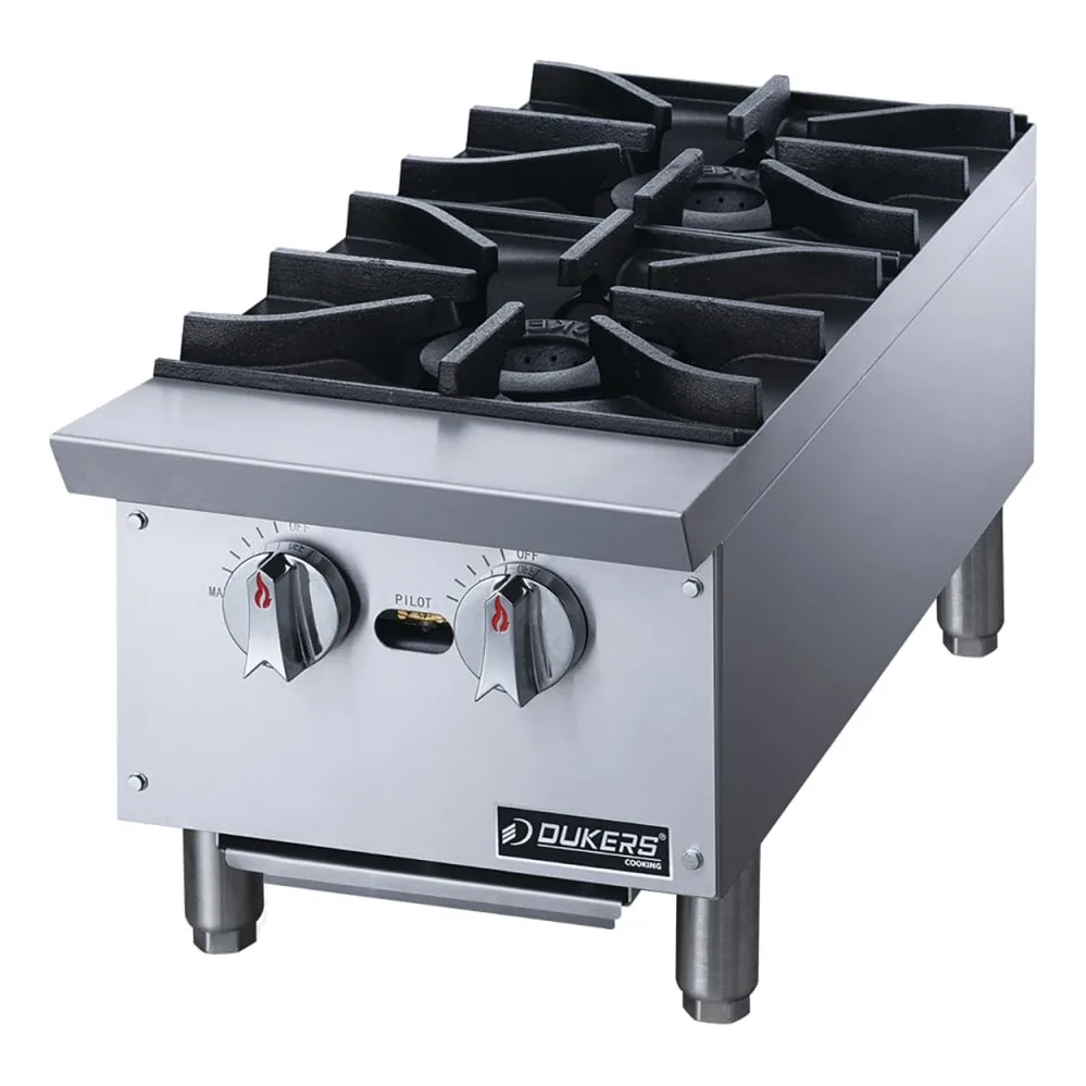 Dukers DCHPB12 12" Gas Hotplate w/ (2) Burners & Manual Controls, Convertible