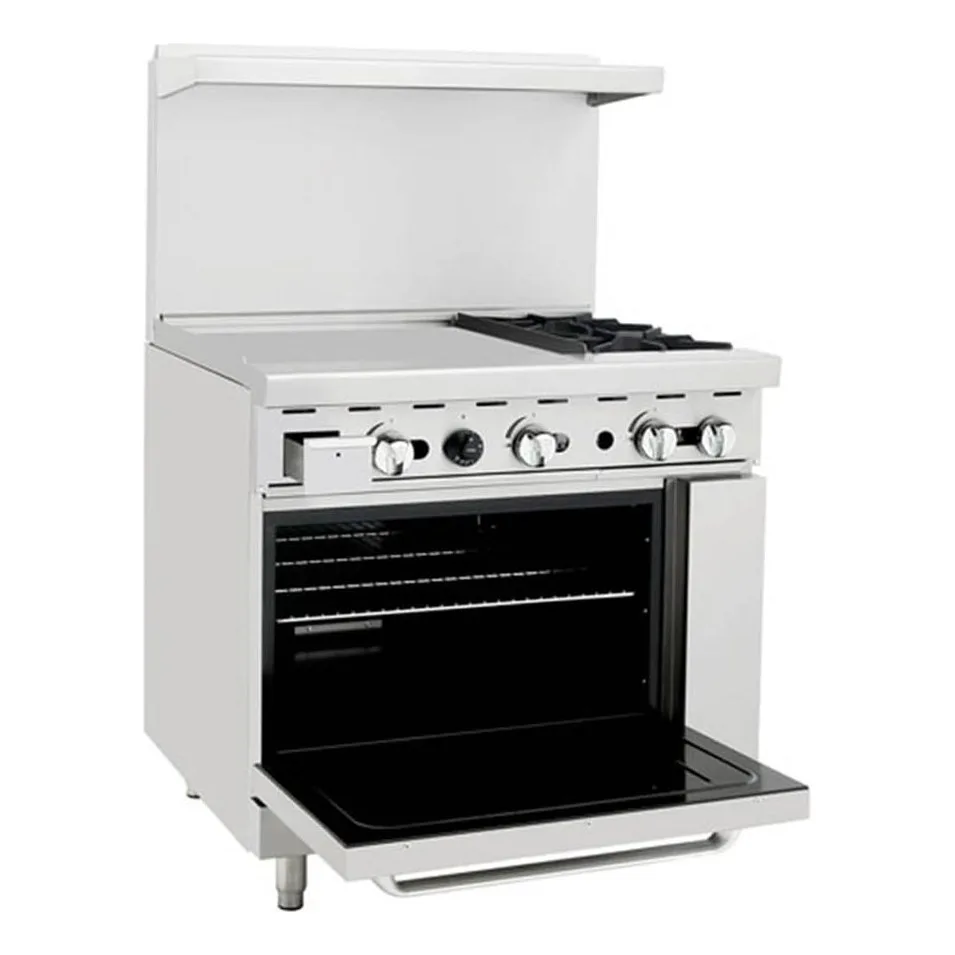 Atosa USA AGR-2B24GL-LP 36“ Gas Restaurant Range, (1) Standard Oven, (2) Open Burners, (1) 24“ Griddle