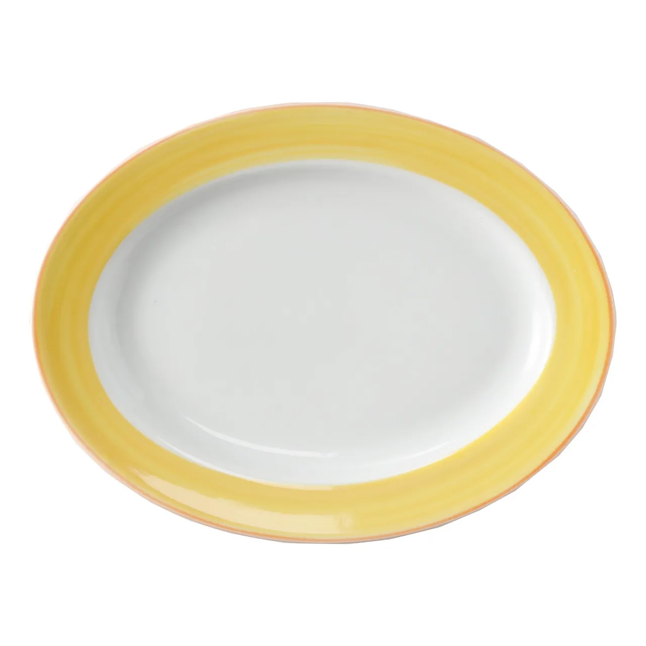 GET PA1600907712 Oval Porcelain Platter 12" x 9" Rolled Edge Orange Corona Calypso Yellow - Dozen