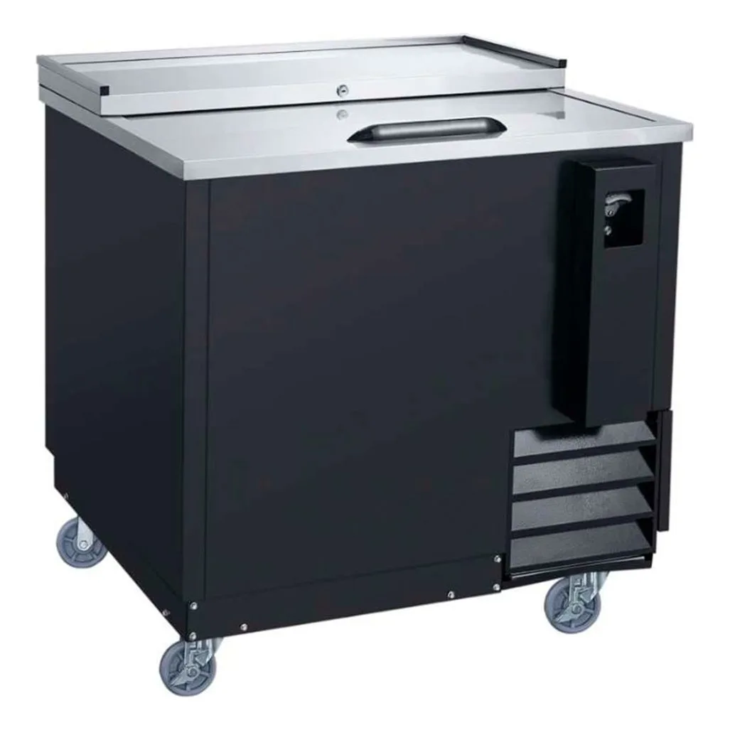 Dukers DHBC36 36 3/4" Forced Air Bottle Cooler - Holds (628) 12 oz Bottles, Lid Locks, Black, 115v