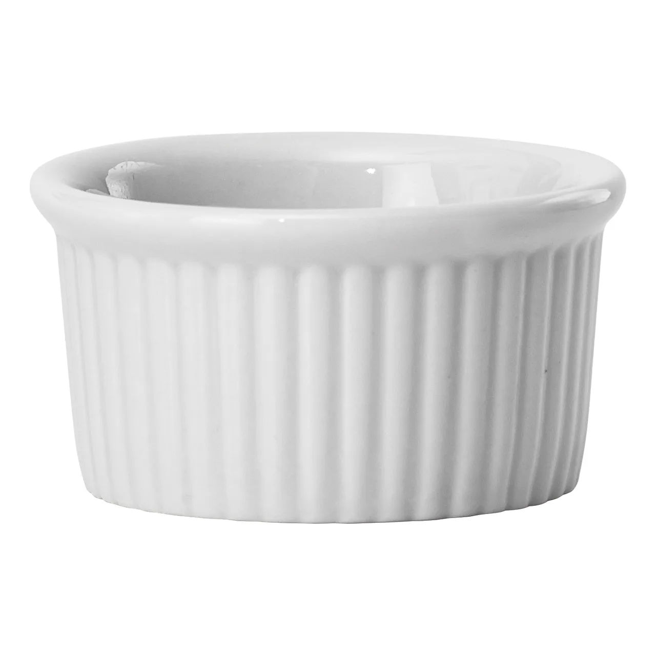 Winco FRR-1 Ramekin, 1 oz., 2-1/4" Dia x 1-1/8" H, Round Fluted Porcelain, White - 1 Dozen