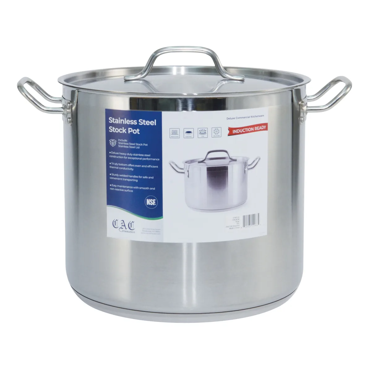 CAC China STKP-20 Stock Pot, 20 Qt., 11-3/4" X 10-1/4", Stainless Steel, With Lid - Set
