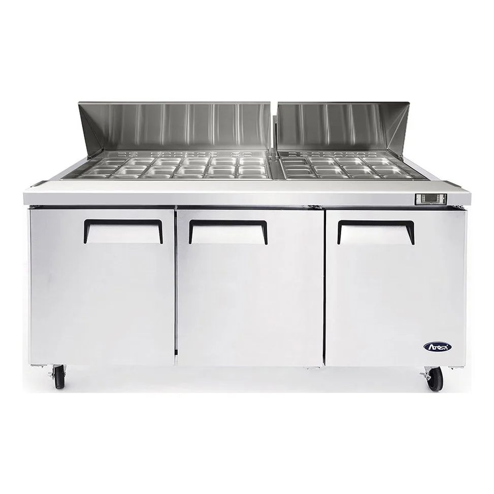 Atosa USA MSF8308GR 72“ Three Section Mega Top Sandwich/Salad Prep Table w/ 3 Doors, 30 Pans