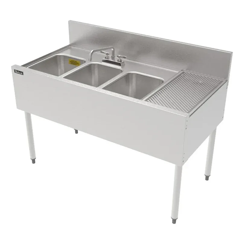 Perlick TSF48M3-DBR 72″ 3 Compartment Sink w/ 14″L x 10″W Bowl, 9 1/4″ Deep