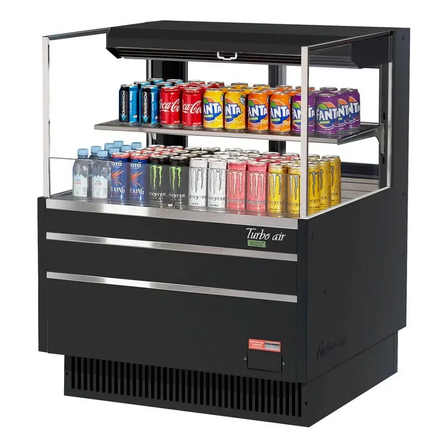 Turbo Air TOM-36L-UFD-W(B)-2S-N 34″ Horizontal Open Air Merchandiser, Specify Exterior, Self-Contained, 1 Shelf, Low Profile, w/ Rear Sliding Doors, 7.5 cu. ft.