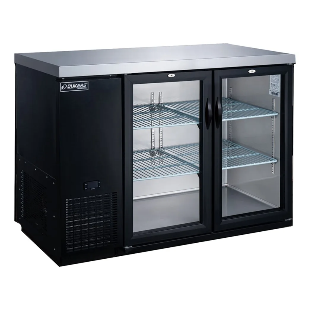 Dukers DBB60-H2 56 7/8" Bar Refrigerator - 2 Swinging Glass Doors, Black, 115v