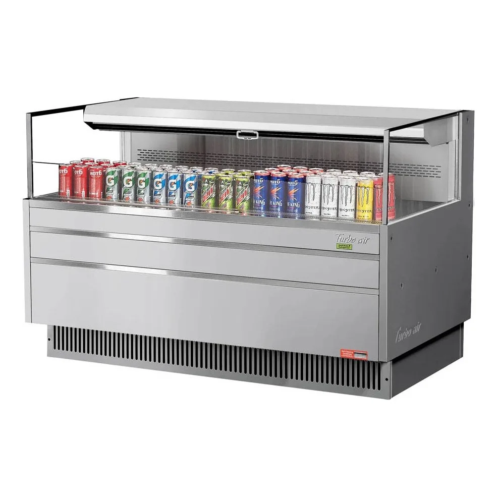 Turbo Air TOM-60L-UF-S-1S-N 58″ Horizontal Open Air Merchandiser, Stainless Steel, Self-Contained, Deck Only, 8 cu. ft.
