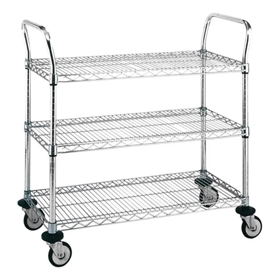 Metro MW708 Super Erecta MW Standard Duty Utility Cart w/ 3 Wire Shelves - 21" x 36" x 39"
