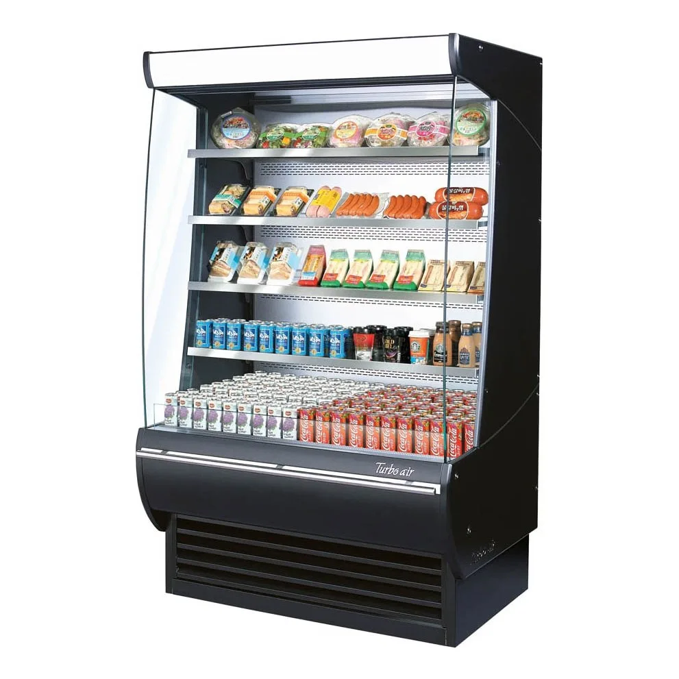 Turbo Air TOM-48DXB-N 48″ Vertical Extra Deep Open Air Merchandiser in Black, Self-Contained, 4 Shelves, 23.2 cu. ft.