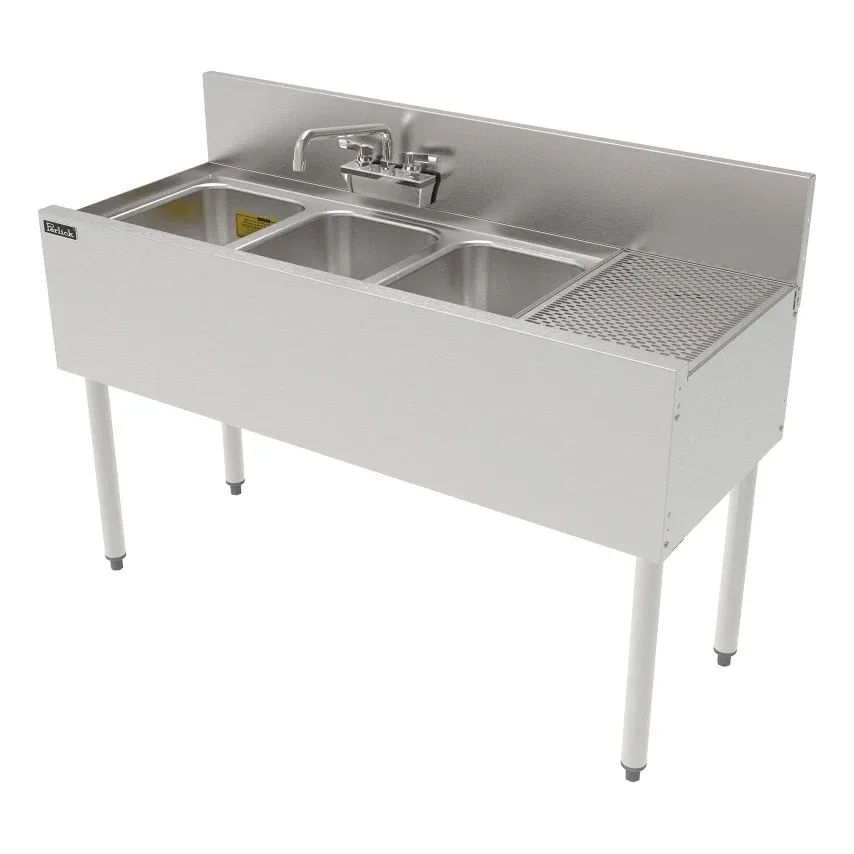 Perlick TS48M3-DBR 48″ 3 Compartment Sink w/ 14″L x 10″W Bowl, 9 1/4″ Deep